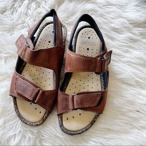 Ecco Brown Leather Open Toe Velcro Strap Comfort Sandals Size 39= 8/8.5
